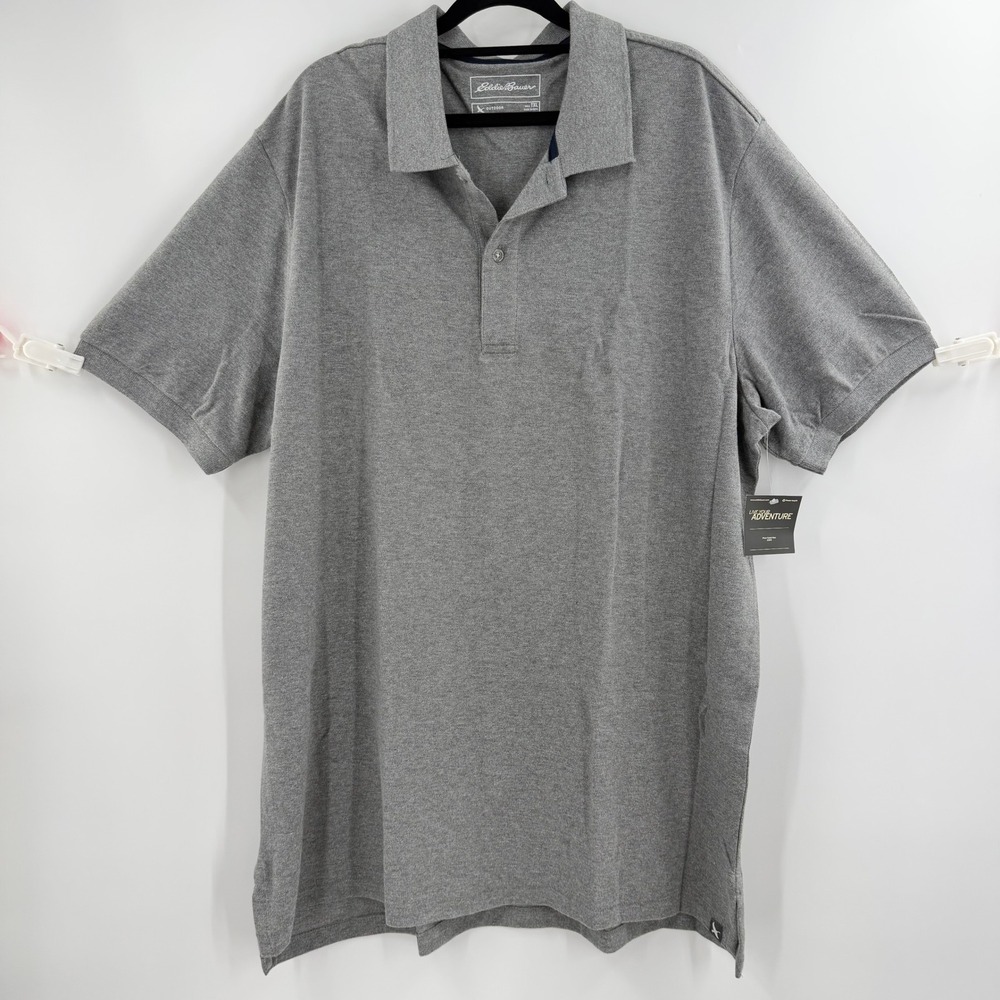 Eddie Bauer Gorpcore Pique Polo Shirt Mens TXL Gray Outdoor Preppy Casual Cotton